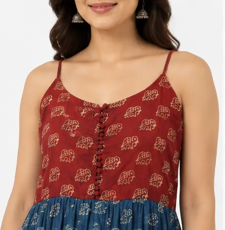 Ajrakh Red Print Long Dress