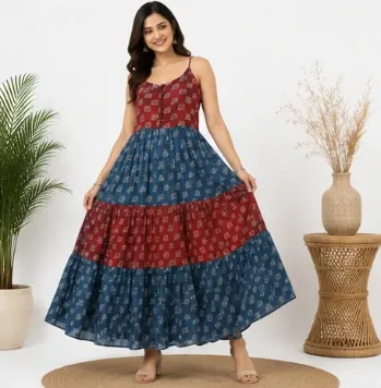 Ajrakh Red Print Long Dress