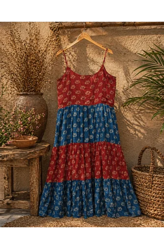 Ajrakh block print tiered dress