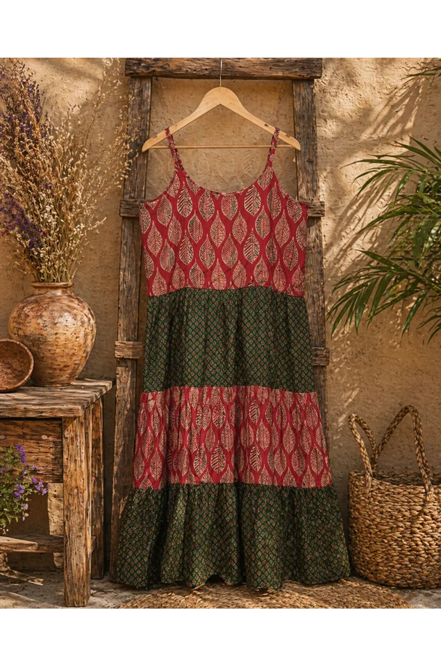 Ajrakh Block Print Tiered Dress