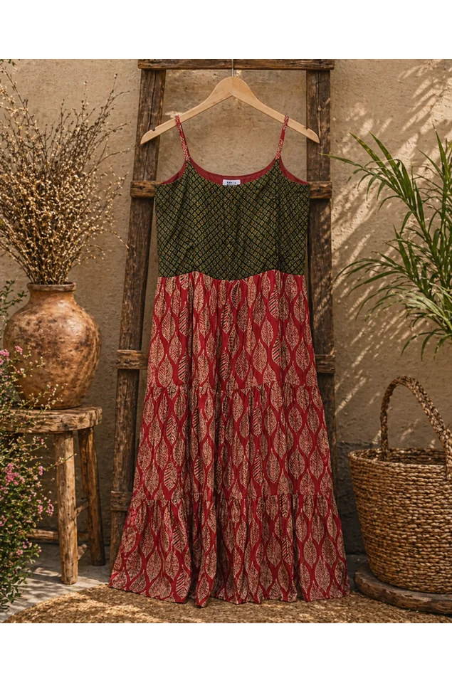 Ajrakh Block Print Tiered Dress