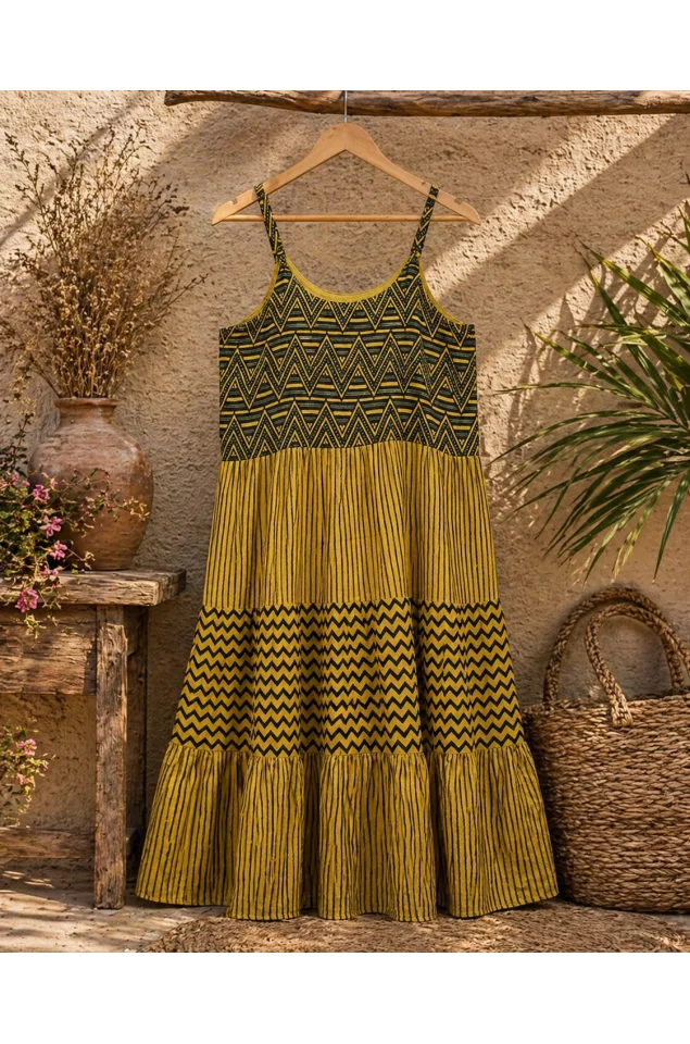 Ajrakh Block Print Tiered Dress