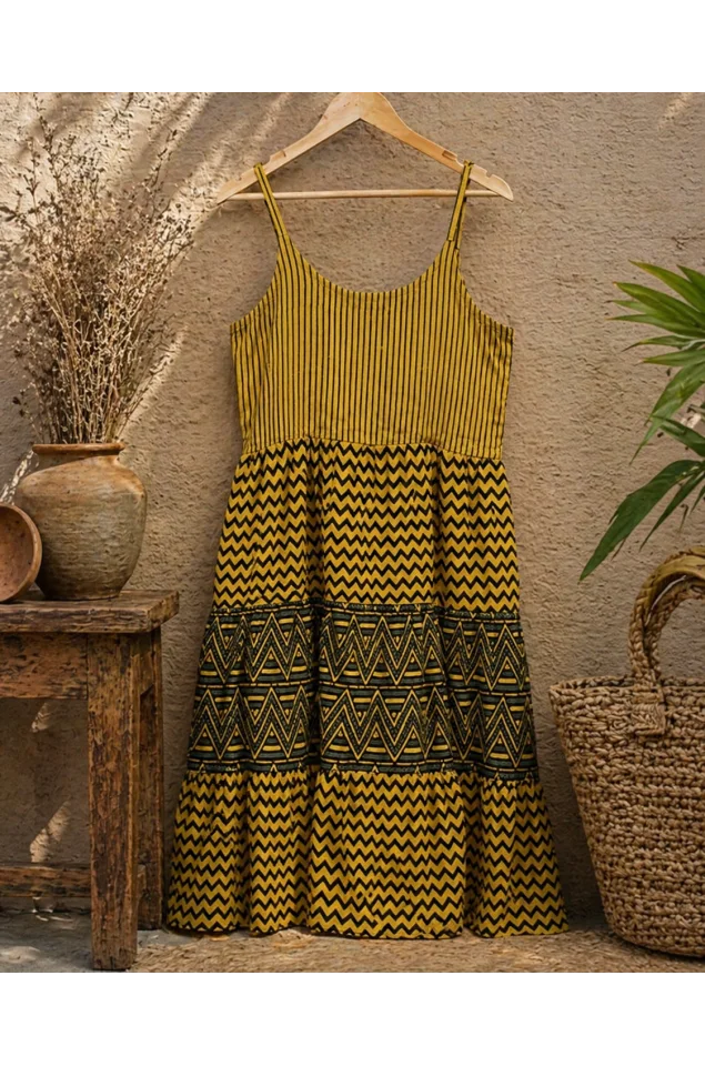 Ajrakh Block Print Tiered Dress