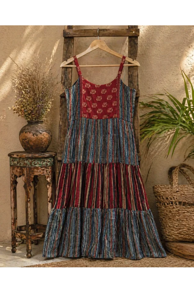 Ajrakh Block Print Tiered Dress