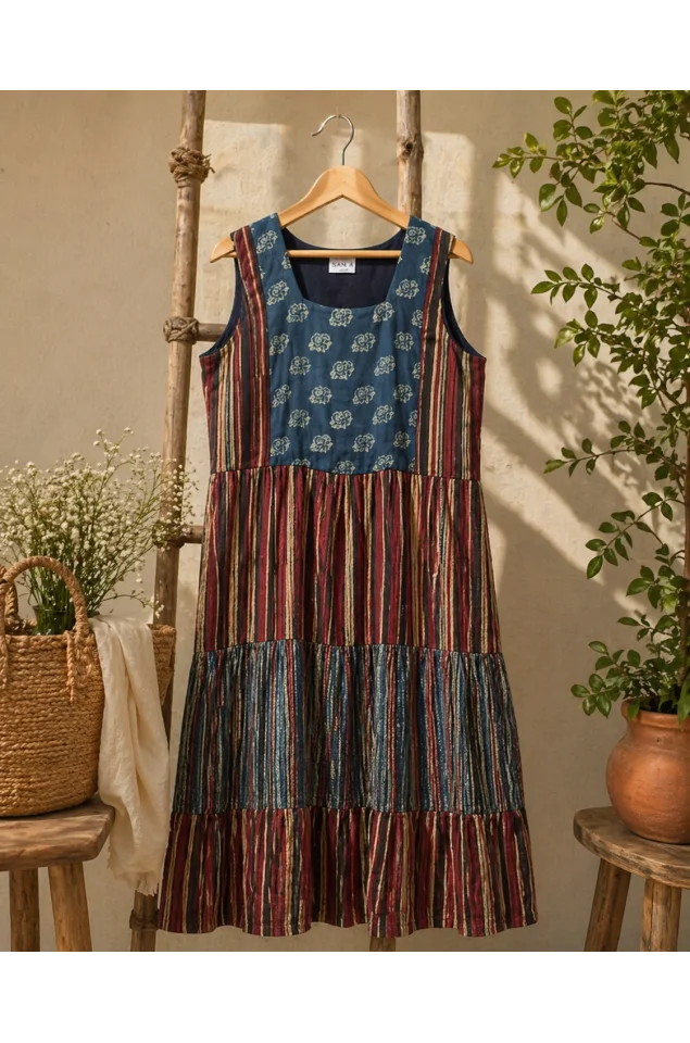 Ajrakh block print tiered dress