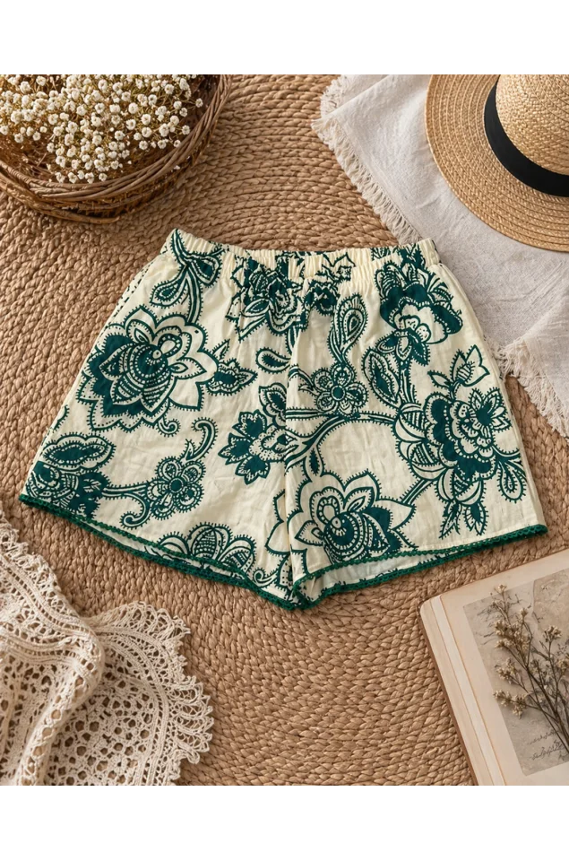 Green Printed Shorts