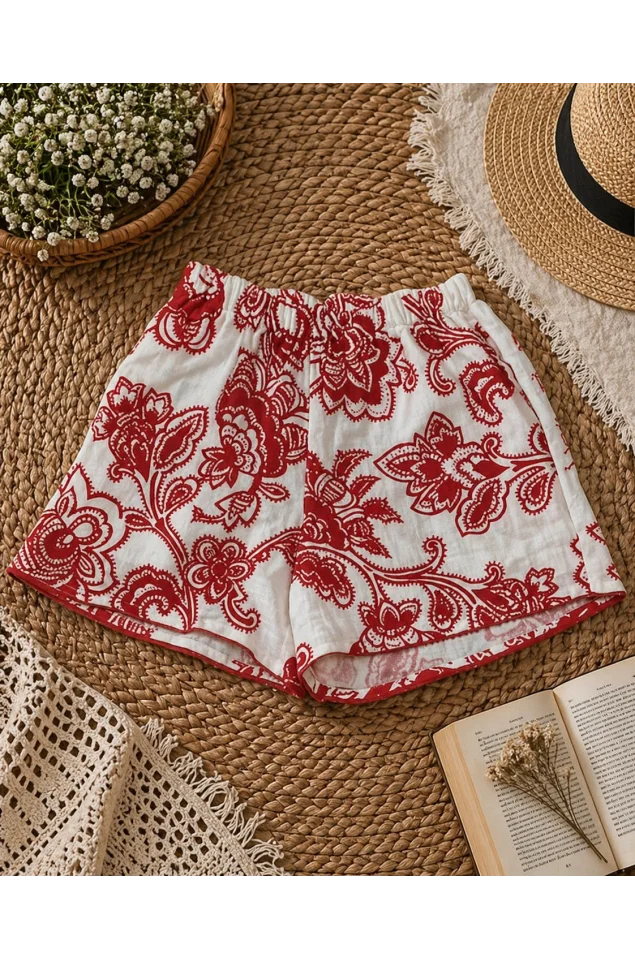 Red Printed Shorts