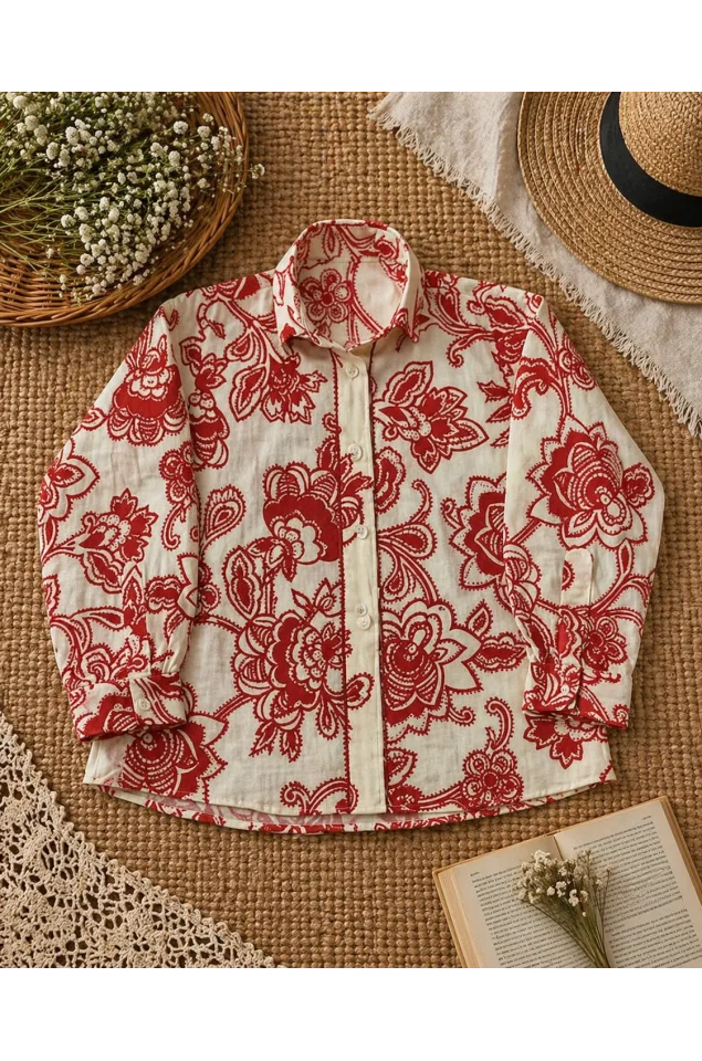 Red Floral Printed Shirt