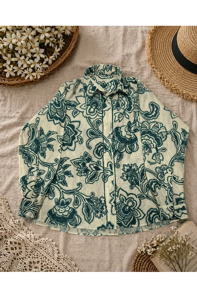 Green Floral Printed Shirt