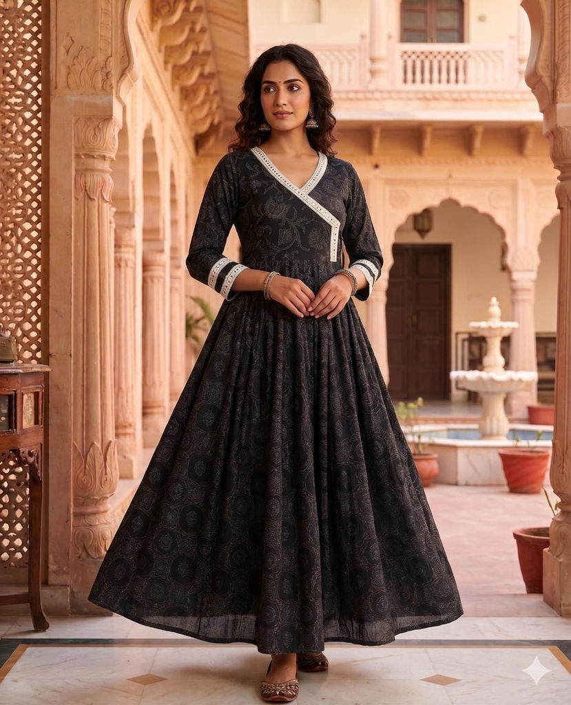 Floral Black Long Anarkali (M)
