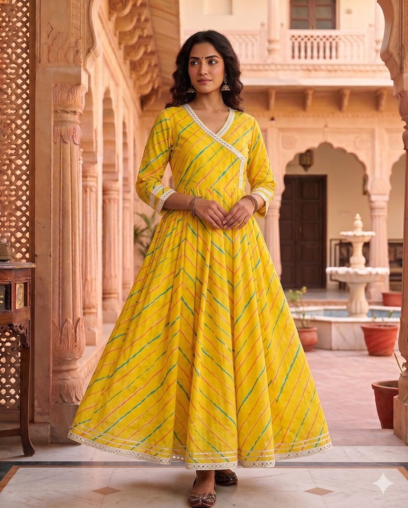 Yellow Leheriya Anarkali (M)