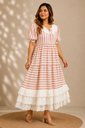 Blush Stripe Lace Tiered Dress