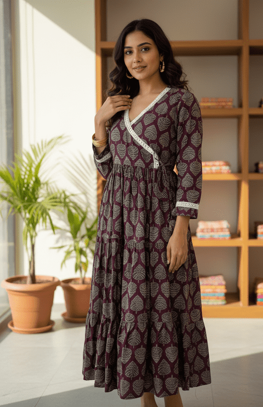 Maroon Heritage Print Angrakha (M)