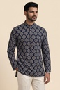 Premium Navy Ajrakh Short Kurta