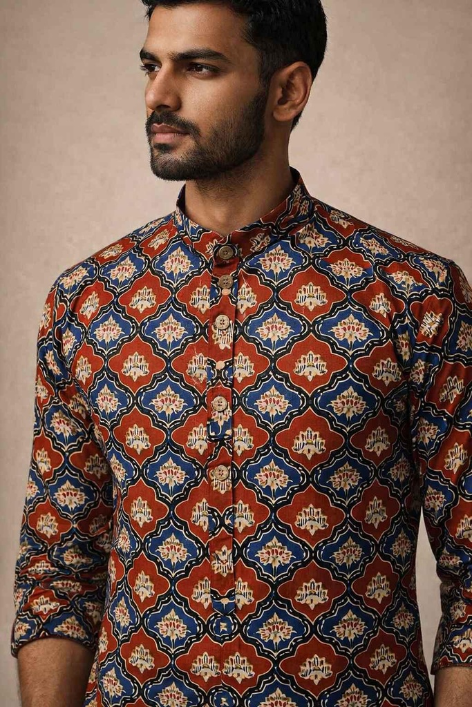 Red Geometric Short Kurta