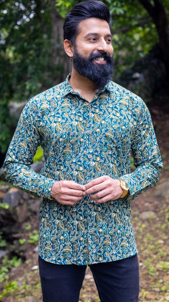 Musical Green Full Shirt (S)