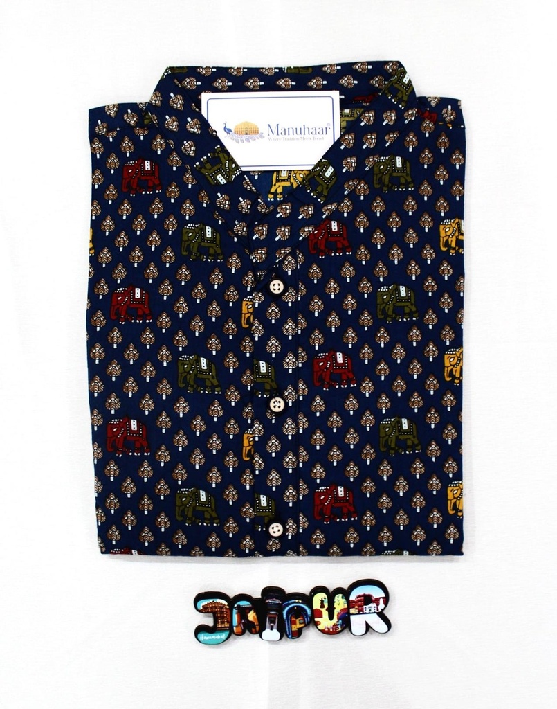 Royal Sanganeri Blue Long Kurta (L)
