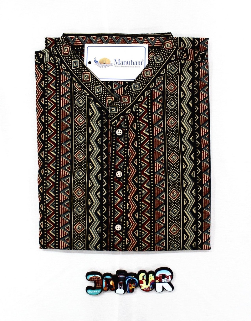 Royal Kalamkari Black Long Kurta (L)