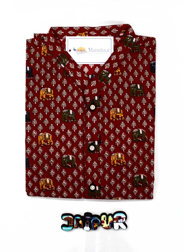 Royal Sanganeri Red Long Kurta (L)