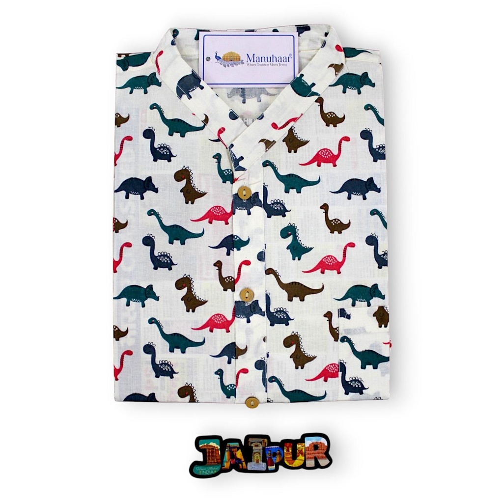 Cream Dino Short Kurta (XL)