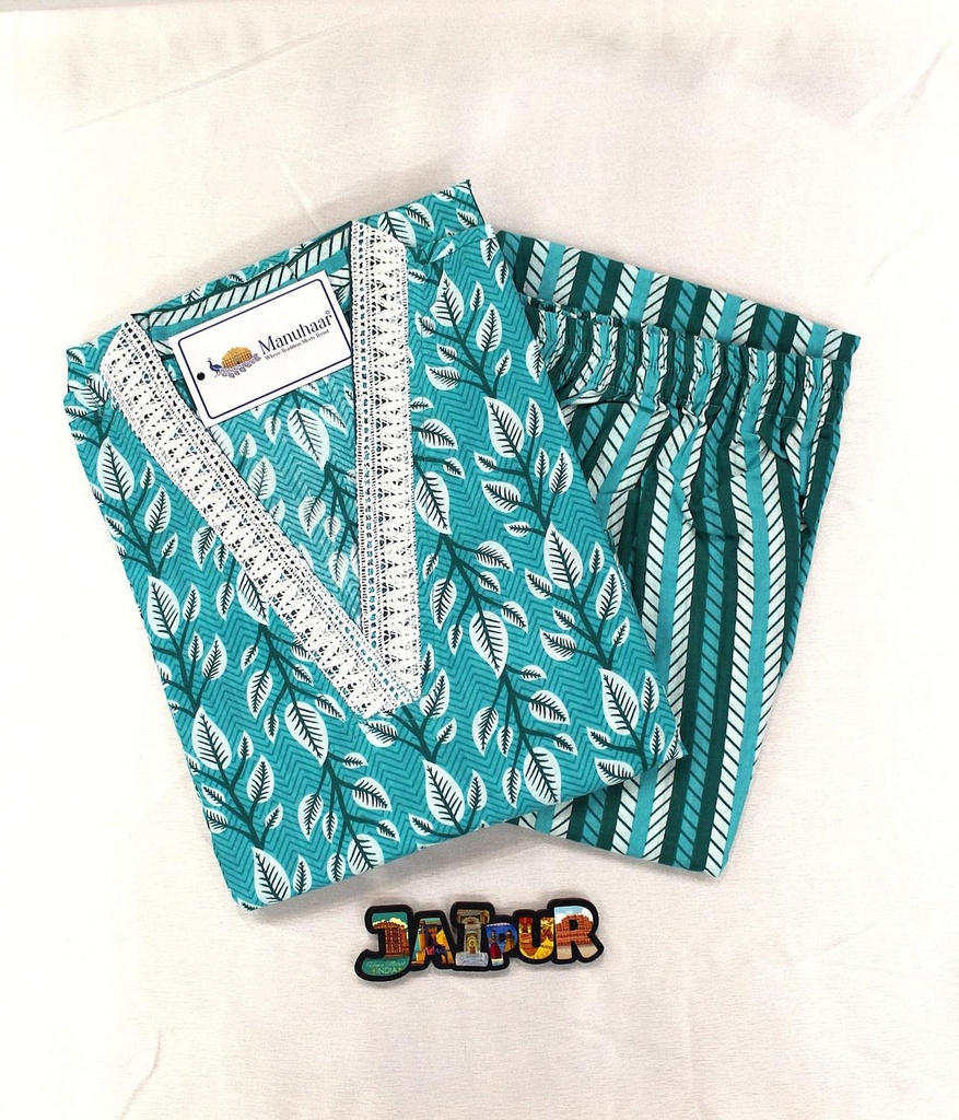 Green Leaf Women's Pure Cotton Kurti Pant Set