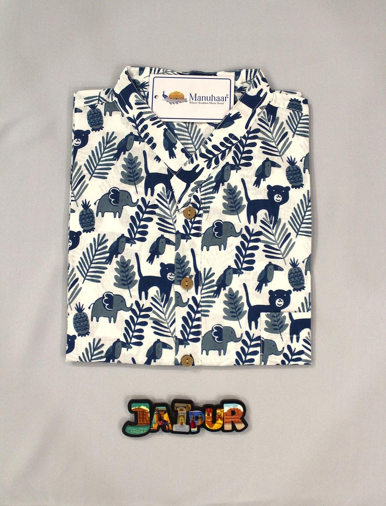 White Indigo Jungle Short Kurta (L)