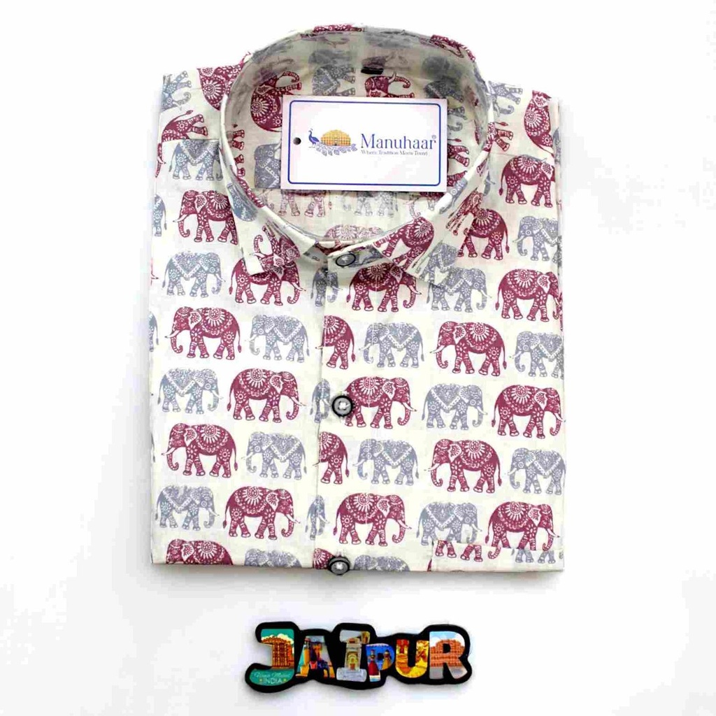 Cream Mandana Elephant Half Shirt