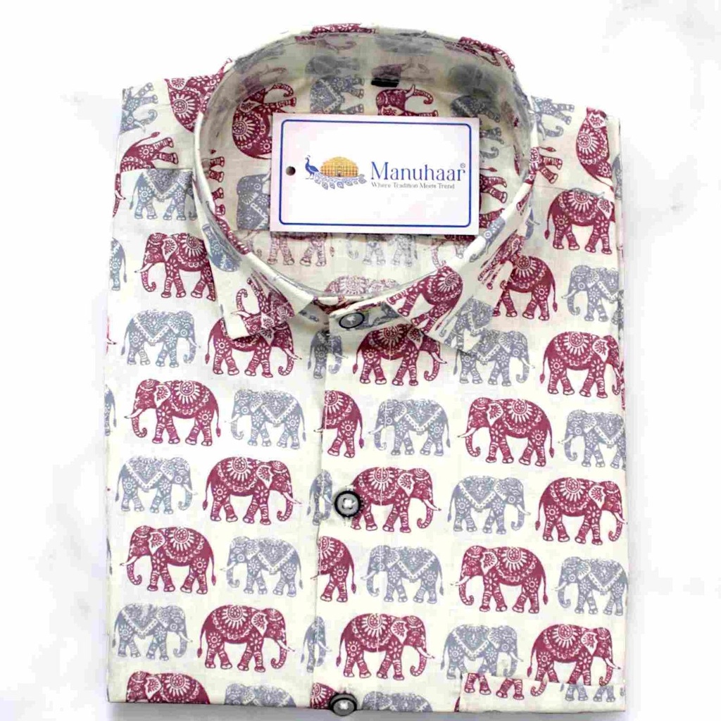 Cream Mandana Elephant Half Shirt