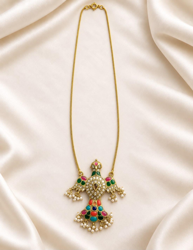Peacock Motif Kundan-Style Pendant Necklace