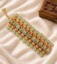 Floral Jadau Link Bracelet with Bead Drops