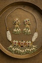 Multicolour Medallion Choker Set with Pearl-Style & Green Bead Drops