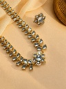 Clear Stone Leaf-Motif Necklace Set with Floral Stud Earrings