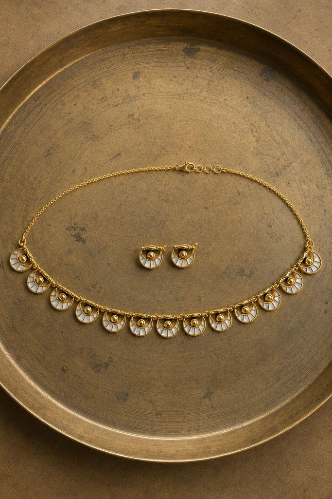 [HOD-JS-IVFAN-001] Ivory Fan Motif Necklace Set