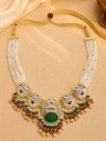 Heritage Green Stone & Pearl-Style Statement Necklace Set