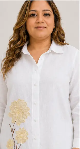 Women's White Floral Embroidered Cotton Co-ord Set | Relaxed Fit Shirt & Wide Leg Trousers (S)