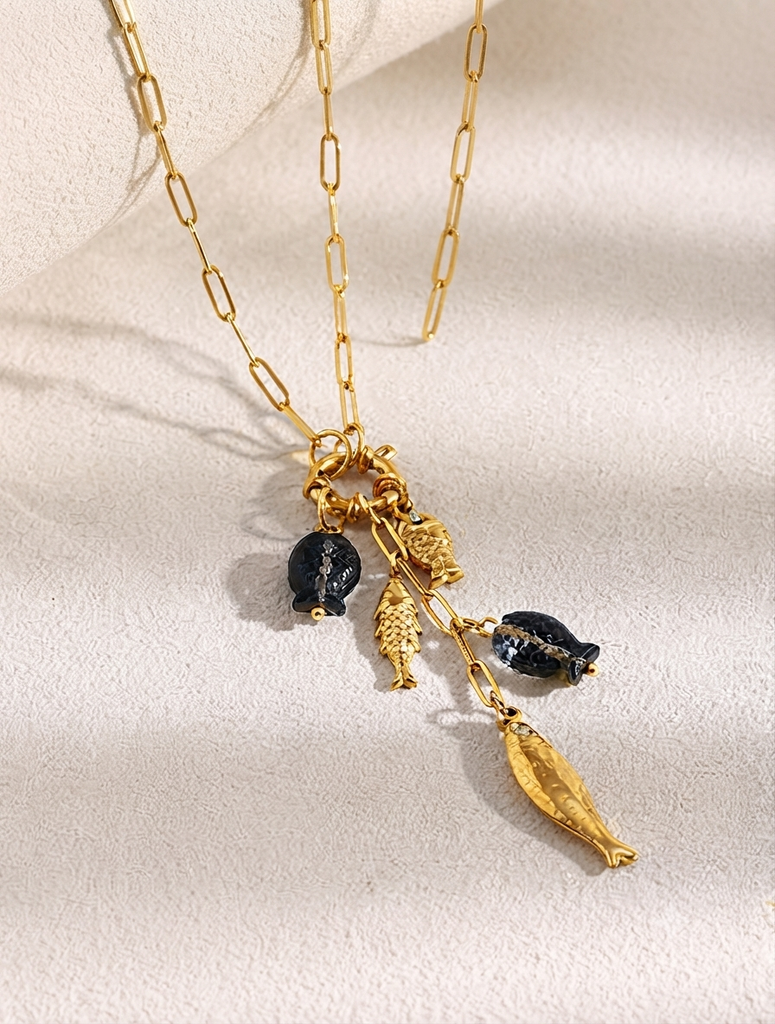 Marine Charm Gold Link Pendant Necklace
