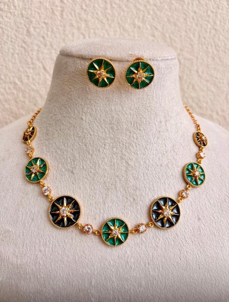 Celestial Star Enamel Necklace Set with Stud Earrings