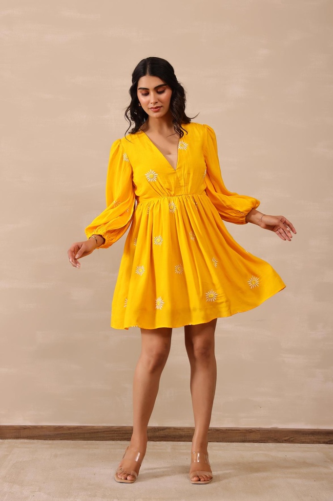 [D009YELLOW] Yellow Daisy Dress (XS)