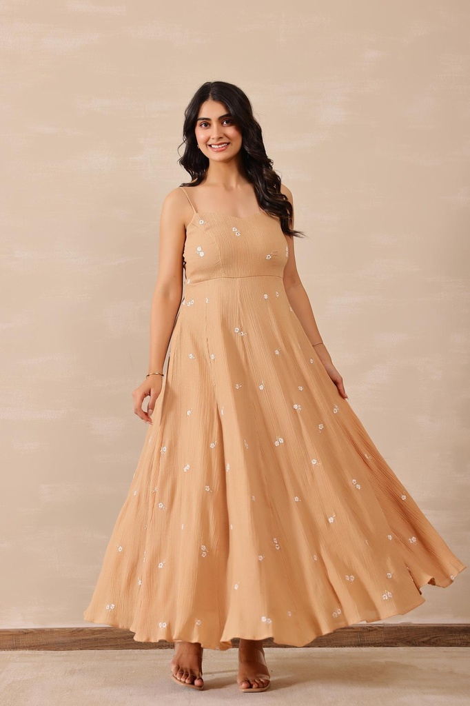 [DOO8BEIGE] Beige Flora Dress (XS)