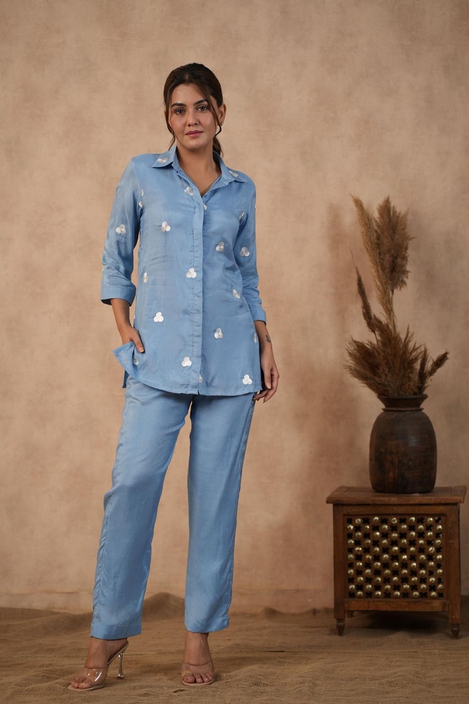 Blue Embroidered co-ord set (XS)