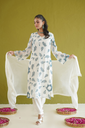 Ivory Blue Embroidered Suit Set