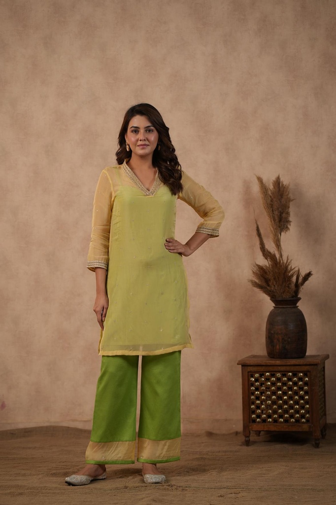 Green Organza Suit set (Set of 3 ) (XS)