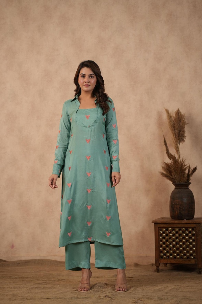 Green Embroidered Co-ord set (XS)