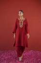 Red Zari Embroidered Tunic Set