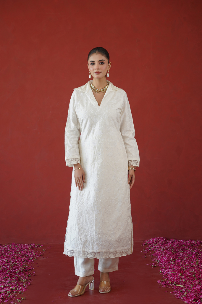 Ivory Thread Embroidered Tunic Set