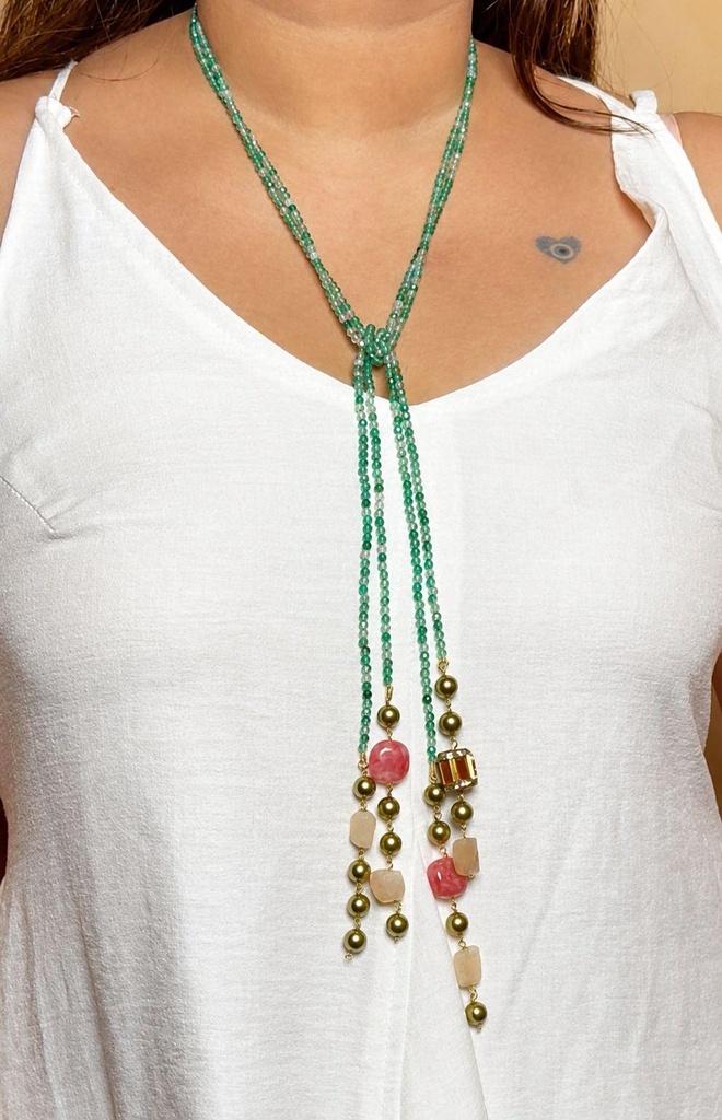 [HOD-NK-YARA-GRN-001] Yara Green Beaded Tassel Necklace