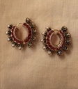 Ruby-Tone Pearl Hoop Earrings with Green Enamel