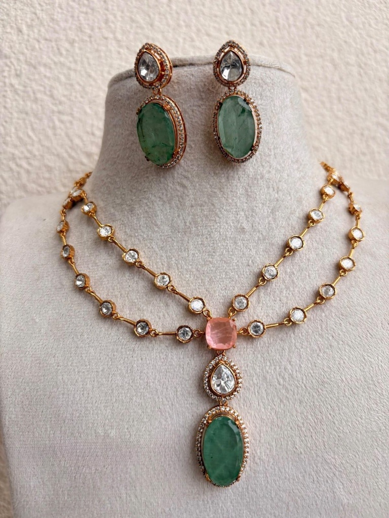 Zehra Green Stone Pendant Necklace Set