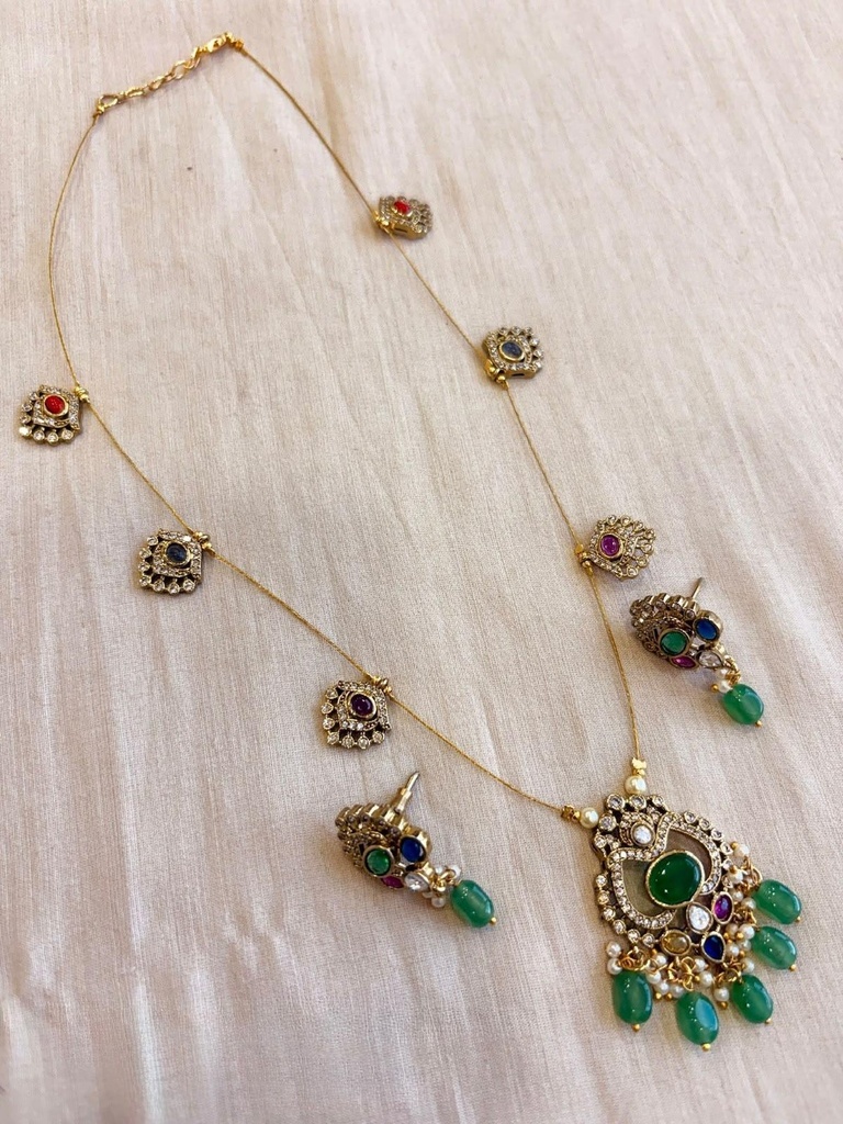 Meher Multicolour Stone Pendant Necklace Set