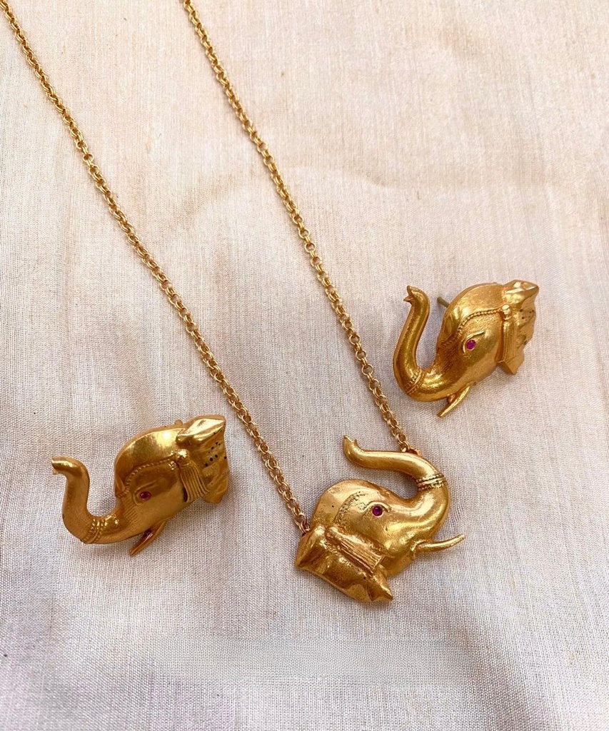 Gajraj Elephant Motif Necklace & Earrings Set for Women | Gold-Tone Statement Jewellery